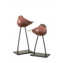 Set 2 Oiseaux en verre sur socle, Rose et Marron, H 26 cm (Grand)