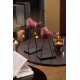 Set 2 Oiseaux en verre sur socle, Rose et Marron, H 26 cm (Grand)