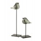 Set 2 Oiseaux en verre sur socle, Gris et Blanc, H 38 cm (Grand)