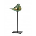 Sculpture Oiseau en verre sur socle, Vert et Gris, H 33 cm