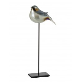 Sculpture Oiseau en verre sur socle, Vert et Gris, H 39 cm