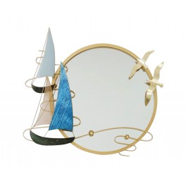 Miroir et Déco murale : 3 Bateaux sur Vagues, Gamme Océanic. L 78 cm