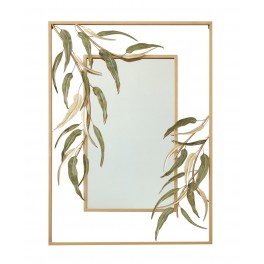 Miroir Rectangulaire doré, Double cadre et Feuillage tropical, H 100 cm