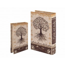 Set 2 Boites Livres : Arbre de vie, Marron et Beige, H 26 cm (Grand)