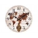 Horloge Blanche et Marron, Modèle Cartographie & Balancier, Bois MDF, H 58 cm