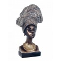 Buste Femme Africaine et Foulard, Doré et Ebène, H 40 cm