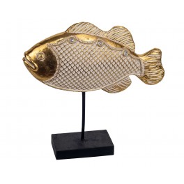 Décoration Résine : Poisson exotique doré sur socle. L 26 cm