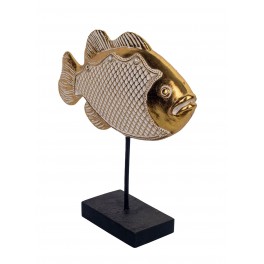 Décoration Résine : Poisson exotique doré sur socle. L 26 cm