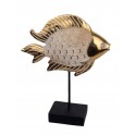 Décoration Résine : Poisson exotique doré sur socle. L 26 cm