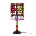 Lampe Baroque Ethnique, Multicolore, Abat jour Métal et Verre, H 53 cm