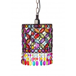 Lampe Baroque Ethnique, Multicolore, Abat jour Métal et Verre, H 45 cm