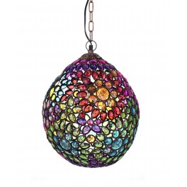 Suspension Baroque Ethnique, Abat jour Métal et Verre, H 38 cm