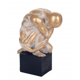 Statue Design Homme Nu Tourment XL, Modèle Doré et Patine Gris, H 32 cm