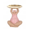 Figurine Baigneuse Ronde et Plateau doré, Collection Pink Bath, H 15 cm