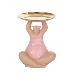 Figurine Baigneuse Ronde et Plateau doré, Collection Pink Bath, H 15 cm