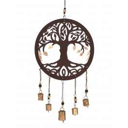 Suspension Arabesque : Arbre de vie cerclé avec cloches à tintement, H 75 cm