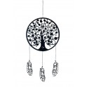 Suspension XL Arbre de vie Marron clair et Pompons orangés, H 105 cm