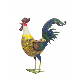 Le Grand Coq en métal au Panache Vert, H 55 cm