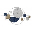 Déco murale Abstraite et Horloge, Bleu, Blanc et Doré, L 91 cm