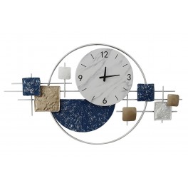 Déco murale Abstraite et Horloge, Bleu, Blanc et Doré, L 91 cm