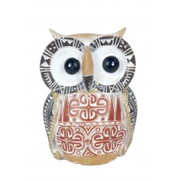 Figurine Hibou Coloré, Rouge Aspect Bois, H 12 cm