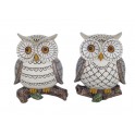 Set 2 Figurines Chouette et Hibou en résine, Collection LUDIK, H 12 cm