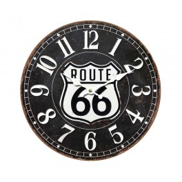 Horloge Bois MDF Vintage : Route 66, Marron et Gris, Diam 34 cm