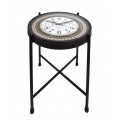 Table Basse - Bout de canapé et Horloge, Style Vintage, Diamètre 51 cm