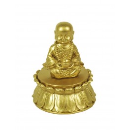 Figurine & Bougeoir Bouddha Doré, Fleur de lotus, L 14 cm