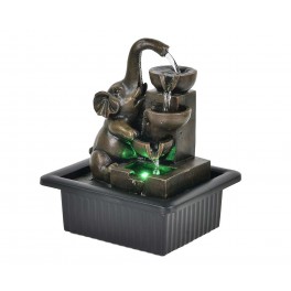 Fontaine éléphant Porte-Bonheur 3 vasques et LED, Zentrends. H 50 cm