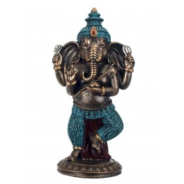 Grande Statuette Ganesh Debout, Finition Antic Line Bleu, H 31 cm