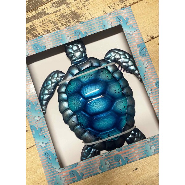 decoration murale en métal un banc de tortues bleus