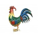 Le Coq en métal : Modèle multicolore au panache Bleu, H 45 cm