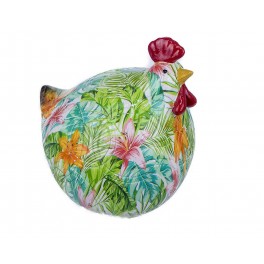 Tirelire Poule, Motif Feuillage Tropical, Collection Botanik, H 18 cm