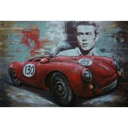 Tableau Métal 3D : Porsche 550 Spyder Rouge James Dean, L 120 cm