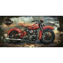 Tableau Métal 3D : Moto Harley Davidson Rouge et Route 66, L 140 cm