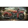 Tableau Métal 3D : Moto Harley Davidson Rouge et Route 66, L 140 cm