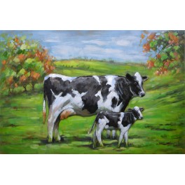 Tableau 100% Métal et 3D : Deux Vaches au près, L 120 cm