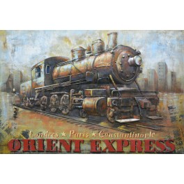 Tableau en Métal 3D XL : Le train et Locomotive à vapeur, L 120 cm