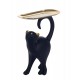 Statuette Chat Design Noir et Plateau Vide-Poche doré, H 28 cm