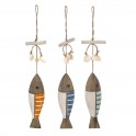 Set 3 Suspensions Mer : Bois flotté, Poissons colorés et Coquillages, Gris, H 32 cm