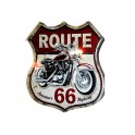 Déco Murale métal : Blason Route 66 et Moto, Rouge et Gris, H 35 cm