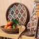 Corbeille Bois de manguier et Motif Rétro Carreaux de ciment, Diam 30 cm