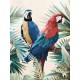 Tableau Peinture : Deux perroquets et Feuillage tropical, H 80 cm