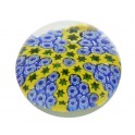 Sulfure Galet Presse Papier, Bleu et Jaune, Flowers & Stars, Diam 8 cm