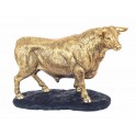 Taureau sur socle en résine, Effet Bronze brillant H 14 cm