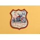 Déco Murale métal : Blason Route 66 et Moto, Rouge et Beige, H 35 cm