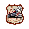 Déco Murale métal : Blason Route 66 et Moto, Rouge et Beige, H 35 cm