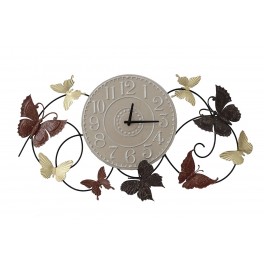 Décoration murale et Horloge, 9 Papillons en tons neutres, L 91 cm