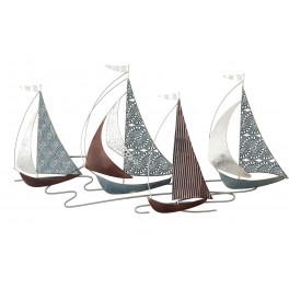 Déco murale : Régate 4 Voiliers, Gris et Ardoise, Gamme, Océanic. L 81 cm